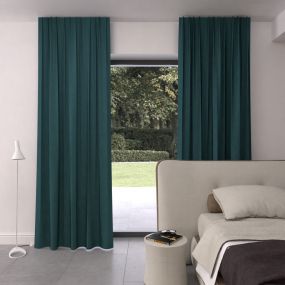 gordijn op maat velours stofdetail oceaanblauw