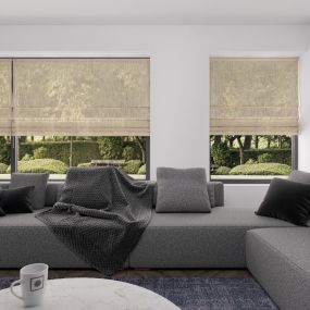 vouwgordijn op maat gloss stofdetail kiezelgrijs