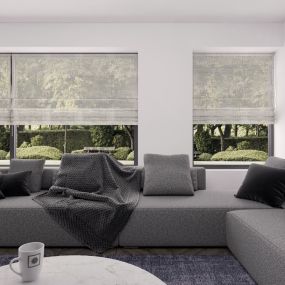 vouwgordijn op maat gloss stofdetail signaalgrijs