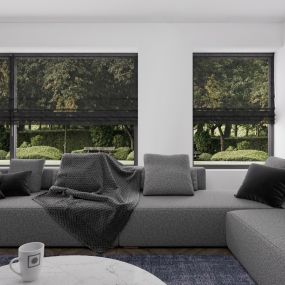 vouwgordijn op maat transparant linen stofdetail antracietgrijs