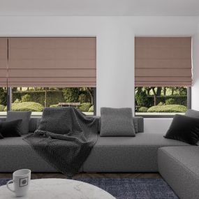 vouwgordijn op maat velours stofdetail oudroze