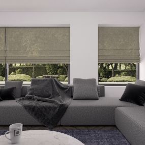 vouwgordijn op maat lichtdoorlatend woven stofdetail signaalgrijs