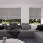 vouwgordijn op maat gloss stofdetail signaalgrijs