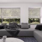 vouwgordijn op maat gloss stofdetail signaalgrijs