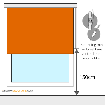 Kindveilig rolgordijn met verbreekbare ketting verbinder