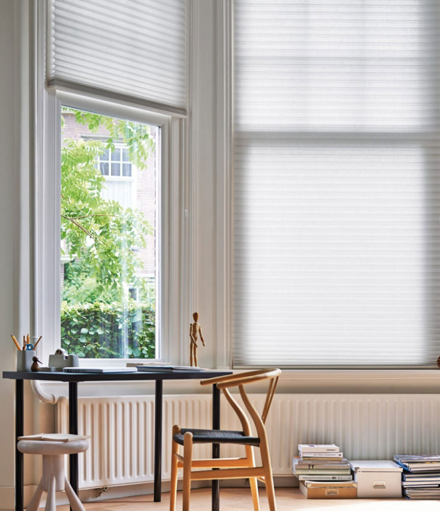 raambekleding kantoor plissegordijn